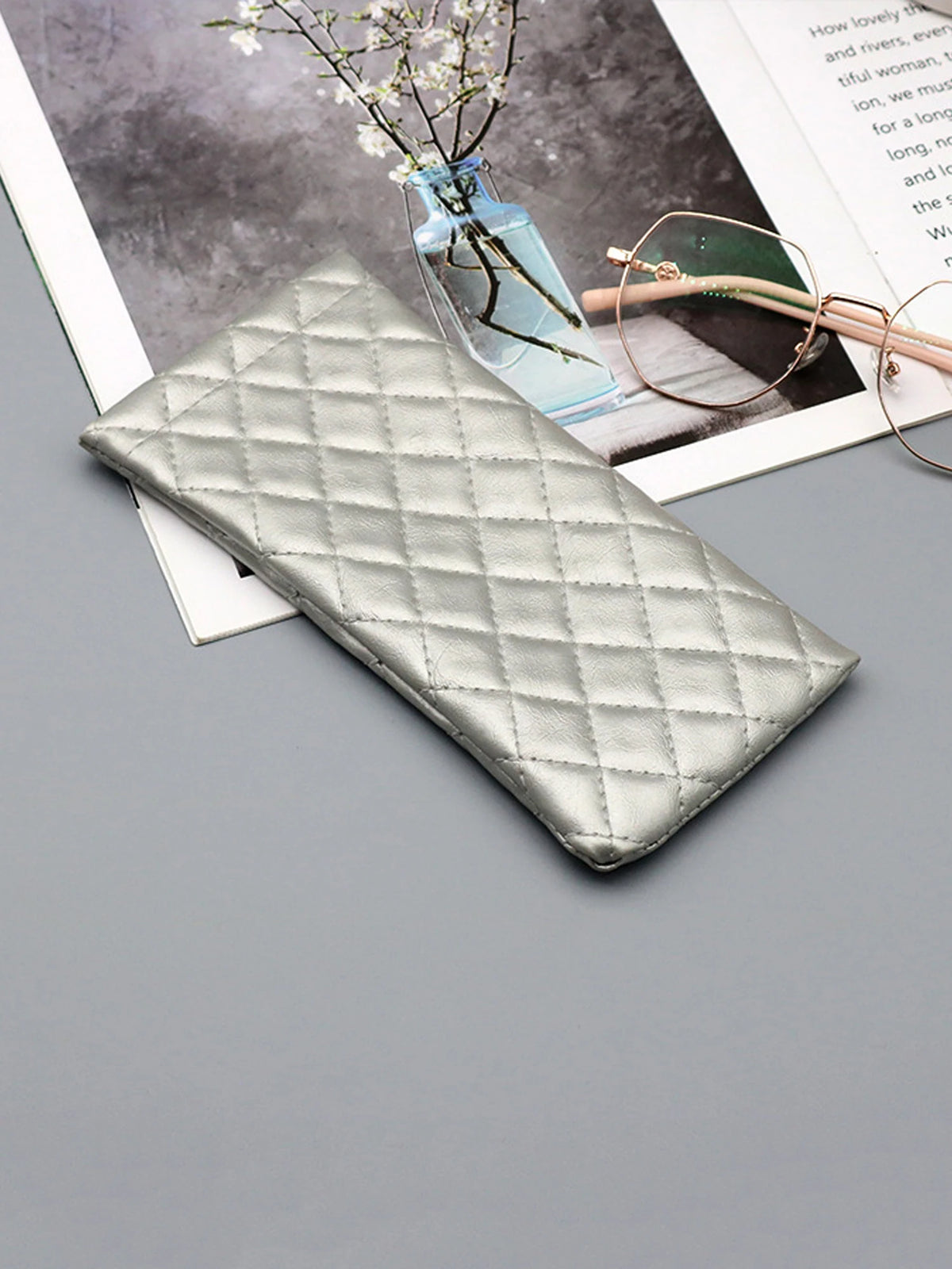 Soft PU Leather Squeeze Glasses Case with Multi-Functional Storage Pocket