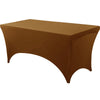 A smooth, brown stretchable spandex tablecloth covering a rectangular table.