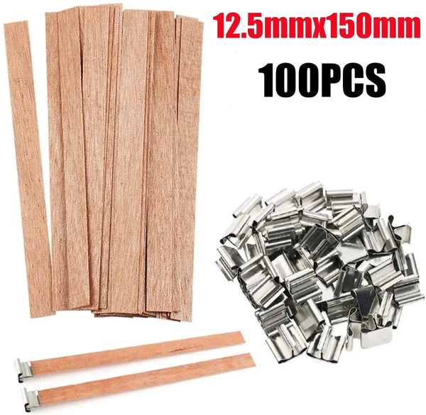 100 Stück Naturholz-Wick-Kerzen-Wickel aus Holz, 12,5 mm x 150 mm.
