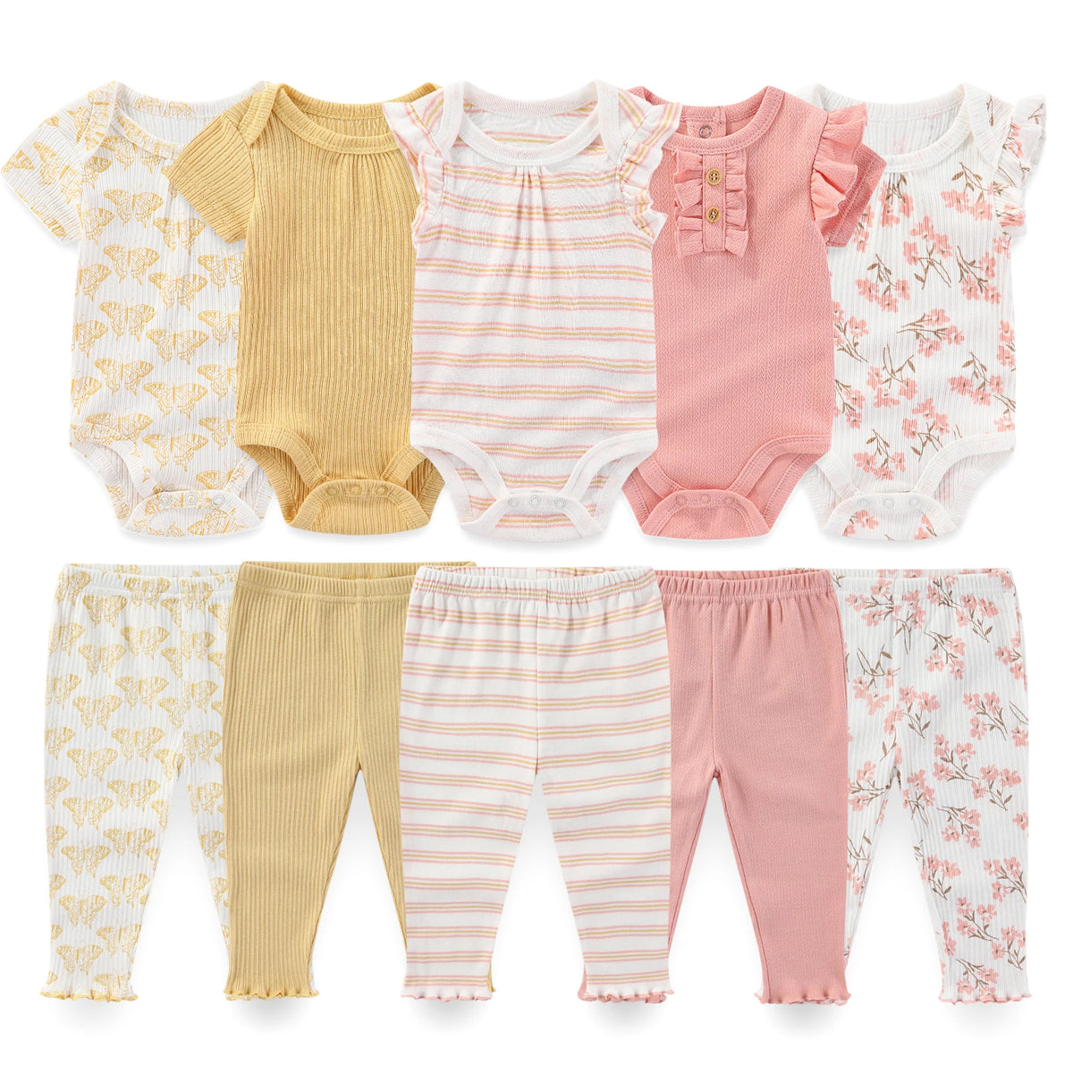 Baby Cotton Bodysuit and Pants Outfit Set (4-Piece)