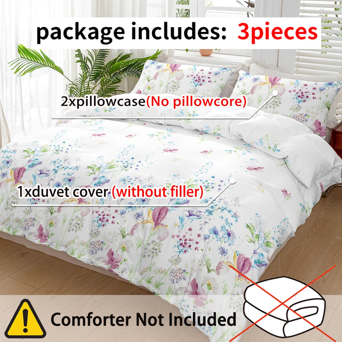 Floral Print Duvet Cover Set with Pillowcases