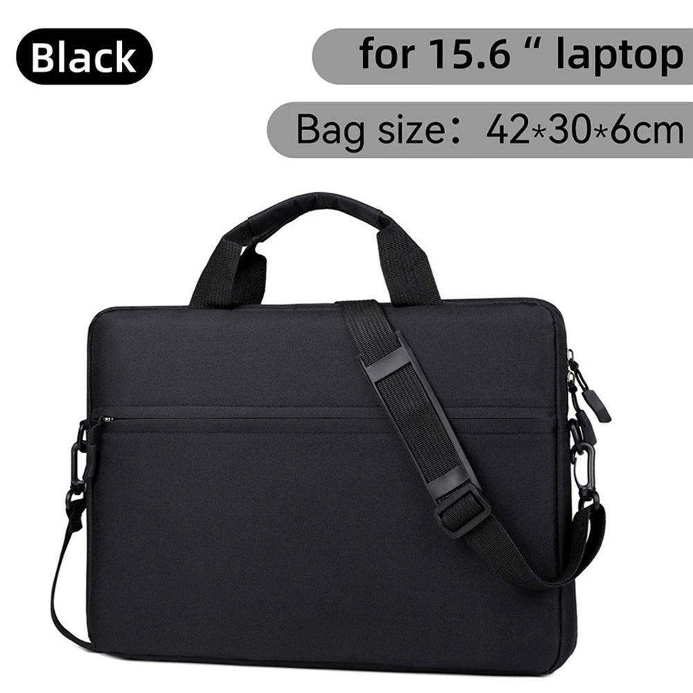 Black waterproof nylon laptop sleeve bag with shoulder strap for 15.6 inch laptops