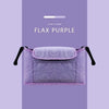 A purple flax purple fabric organizer bag for a stroller, featuring a cup holder.