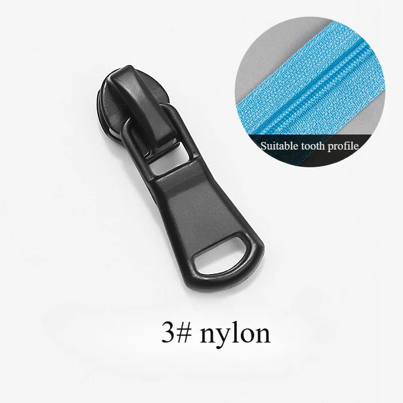 A black nylon zipper slider repair kit with a blue tooth profile shown next to the product title.