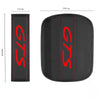 Black leather seat belt cover with red stitching and GTS logo, shown in profile and top view.