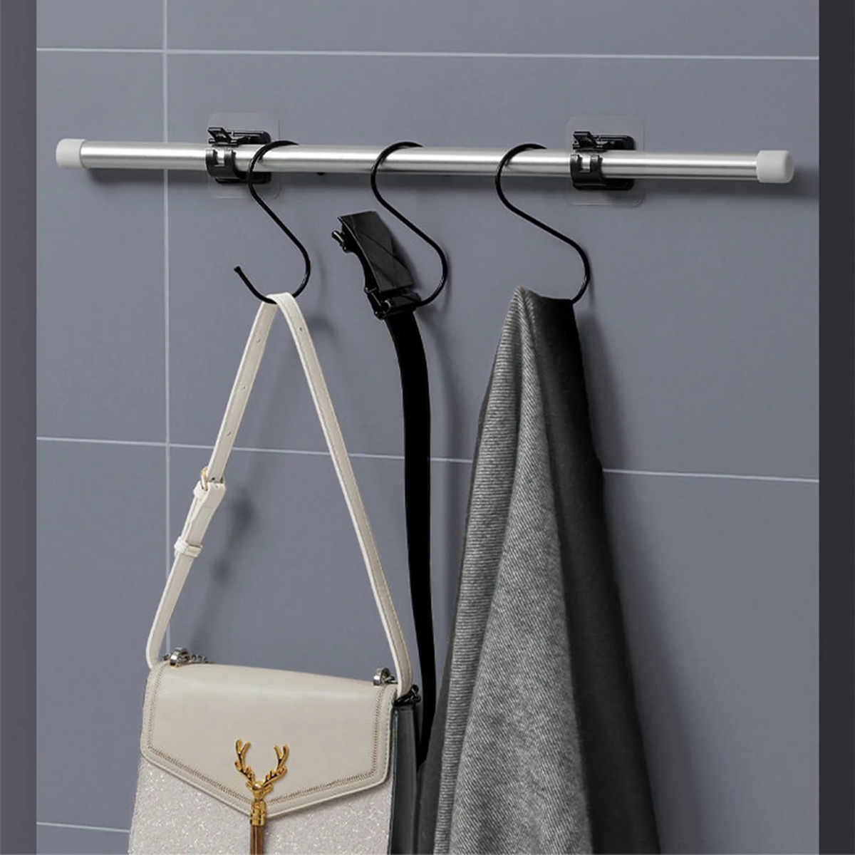 Self-Adhesive Curtain Rod Clamp Hooks – Punch-Free Wall Hanging Holders