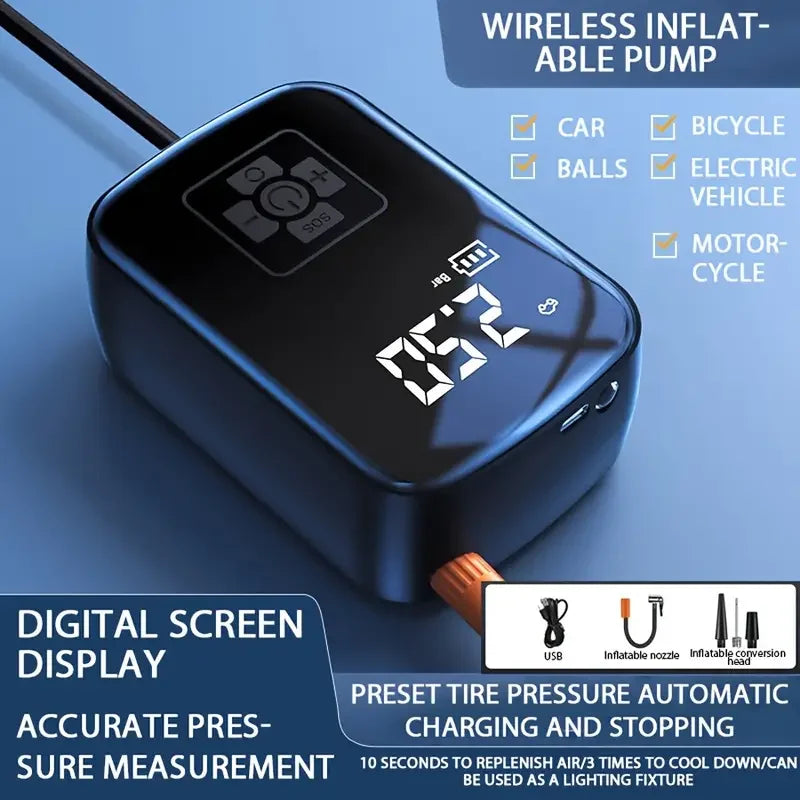 Cordless Rechargeable Tire Inflator with Digital Pressure Gauge