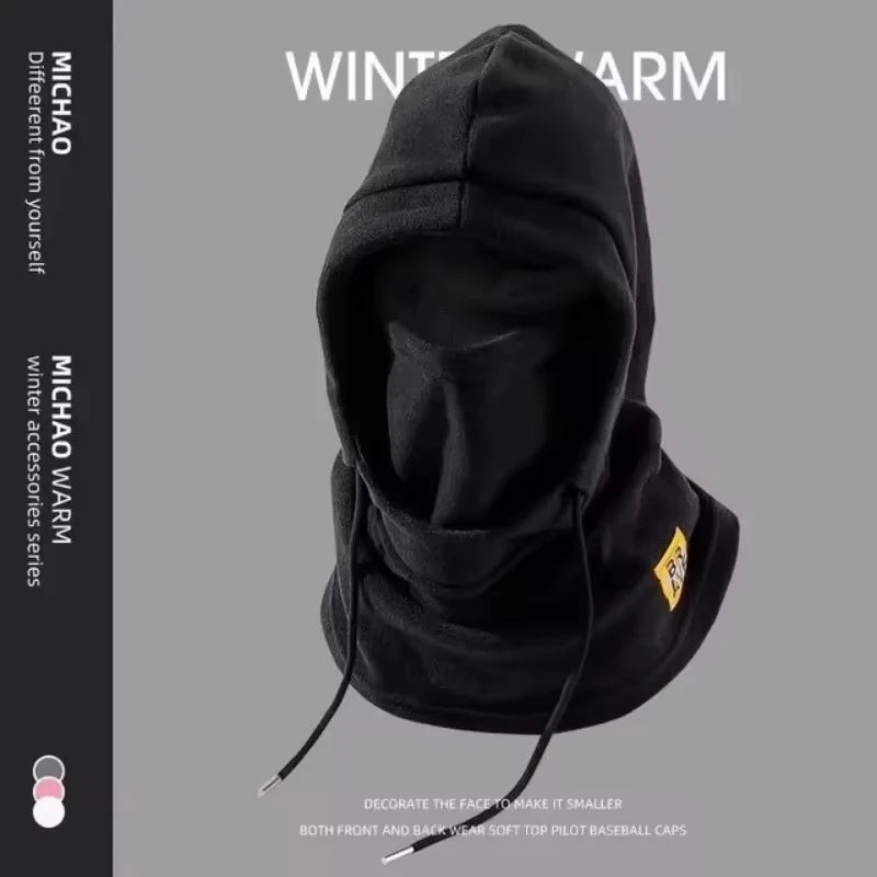 Black winter warm hood accessory for face and neck, suitable for decorating.