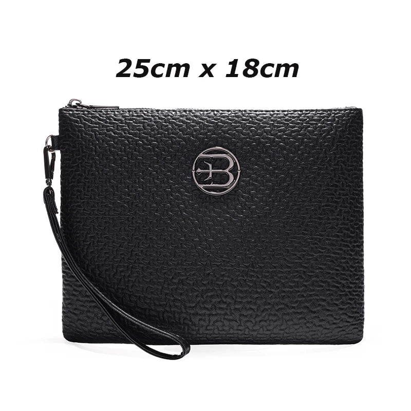 Men's Soft PU Leather Clutch Bag with Zipper Closure