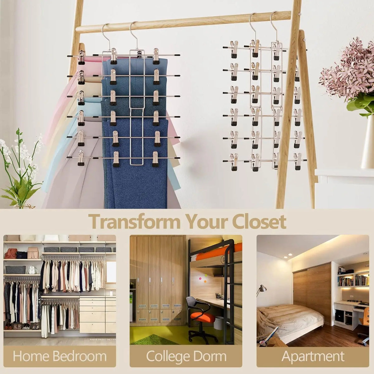 Space-Saving Clip Pants Hangers with 360° Swivel Hook