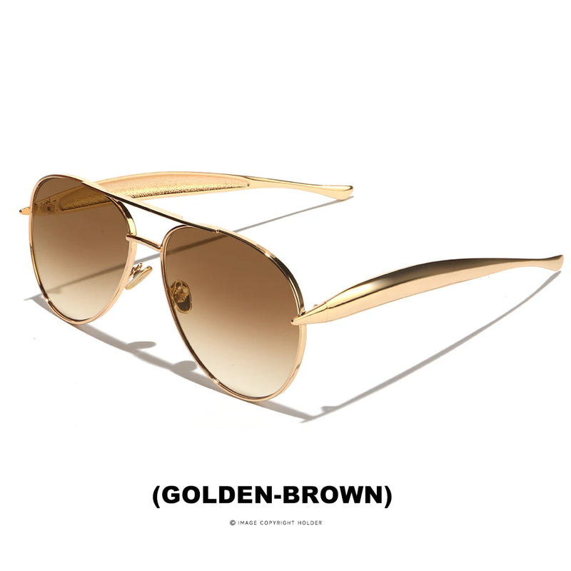 Oversized Aviator Sunglasses with Gradient Champagne Lenses
