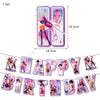 A set of music-themed birthday party decorations featuring anime-style characters in a vertical box format.