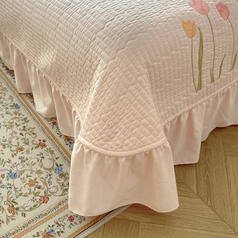 Embroidered Tulip Coverlet Set with Pillow Shams