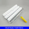A set of three white paint brush heads and one shelf mounted on an aluminum alloy handle for painting.