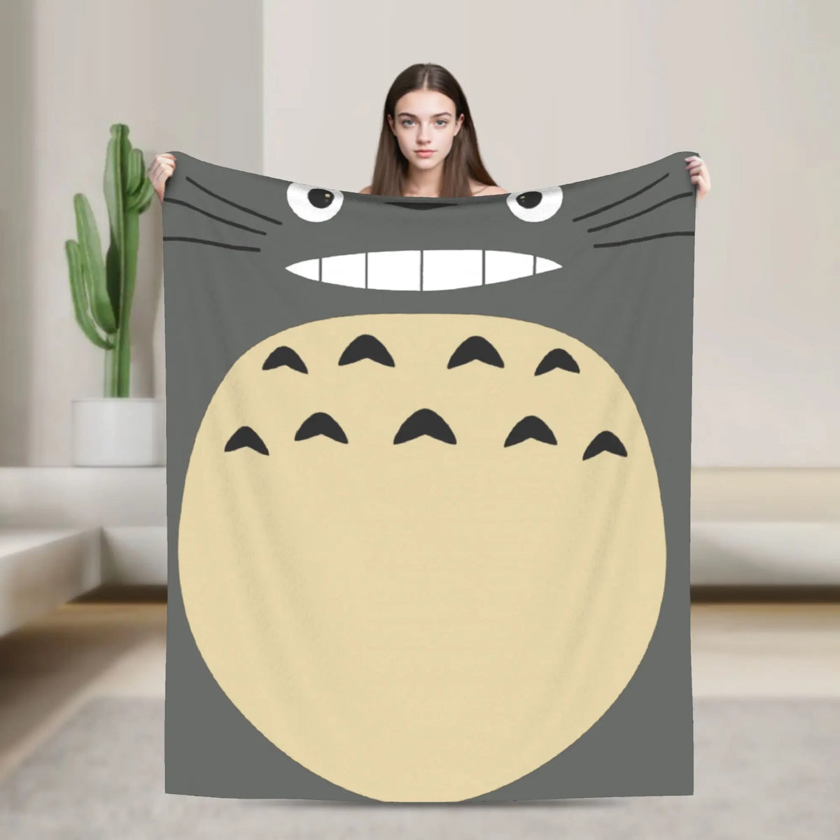 Cozy Grey Totoro-Inspired Fleece Throw Blanket