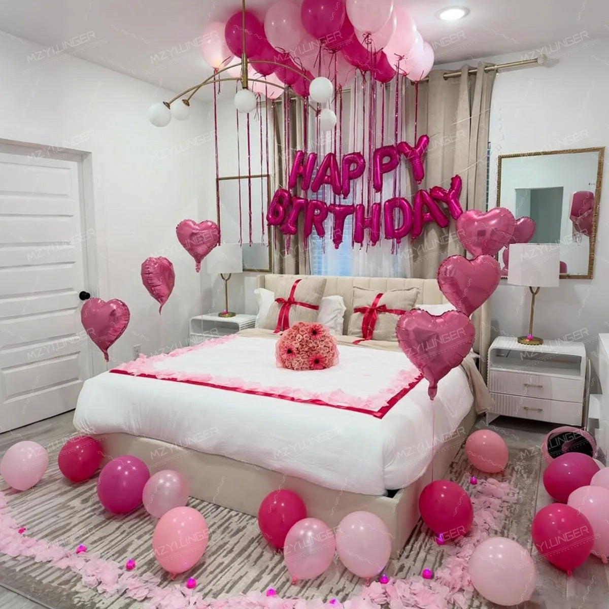Pink Heart Happy Birthday Balloon Set