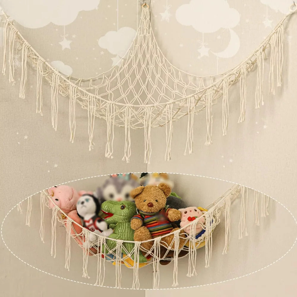 Macrame Toy Hammock for Corner Storage and Wall Decor