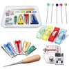 A complete DIY bias tape maker set featuring various tools, including a binder foot and specialized needles.