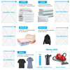 A collection of vacuum storage bags in various sizes and a vacuum cleaner, demonstrating space-saving clothing organization.