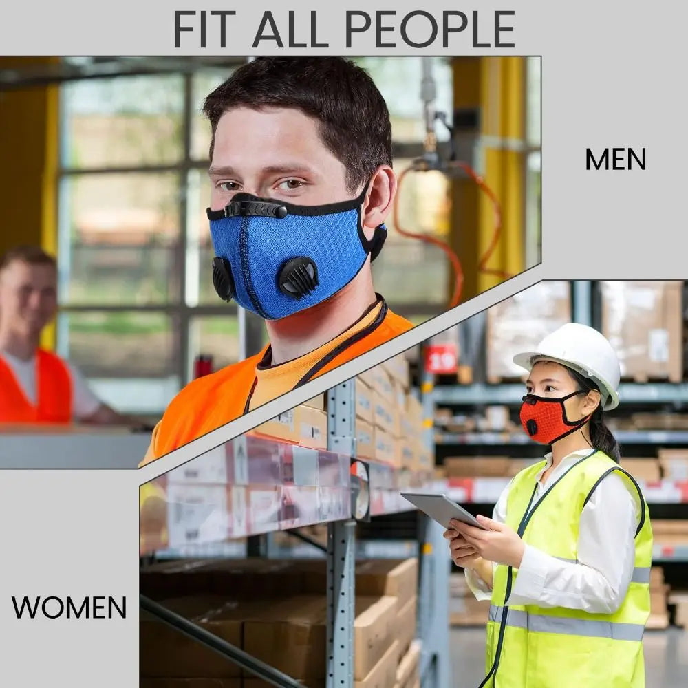 Image showing reusable dust masks for men and women in a warehouse setting.