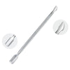 A professional stainless steel manicure kit featuring a cuticle trimmer and pusher tool.
