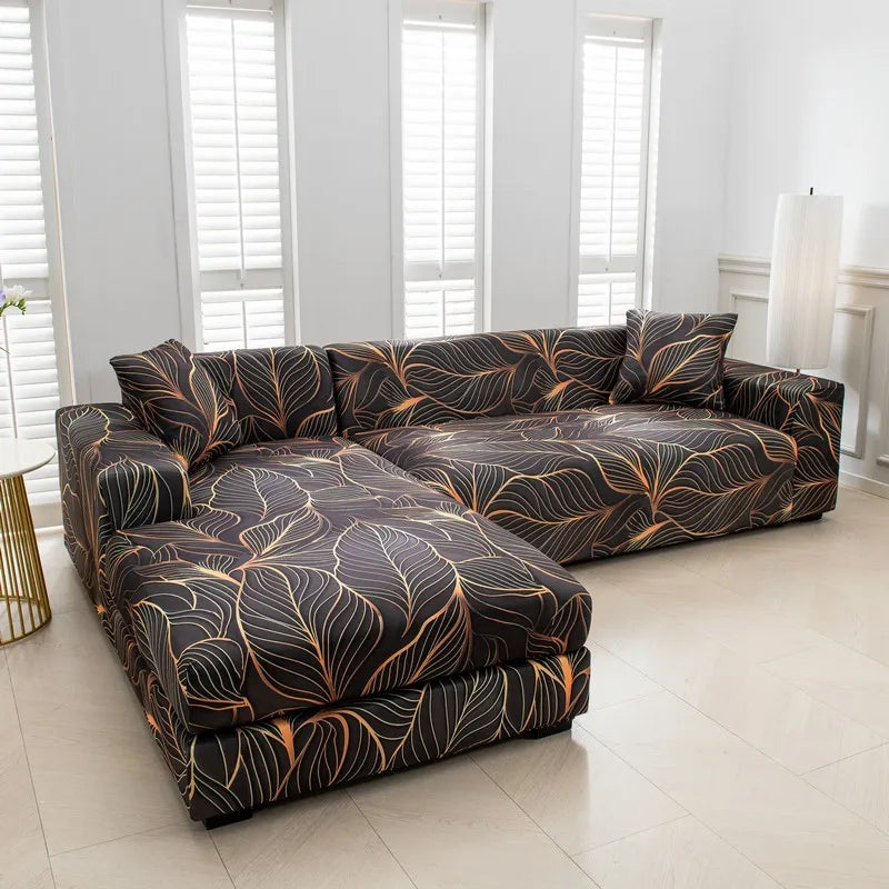 Printed L-Shape Sofa Cover with Elastic Edge
