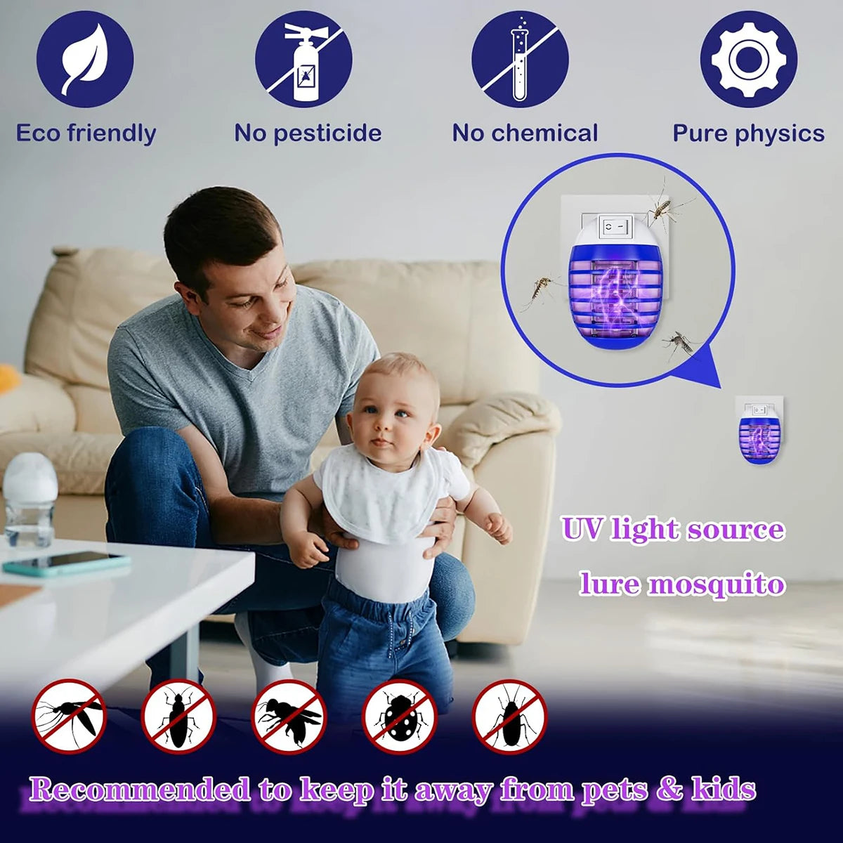 Plug-In LED Mosquito Killer Lamp - Chemical-Free Insect Trap
