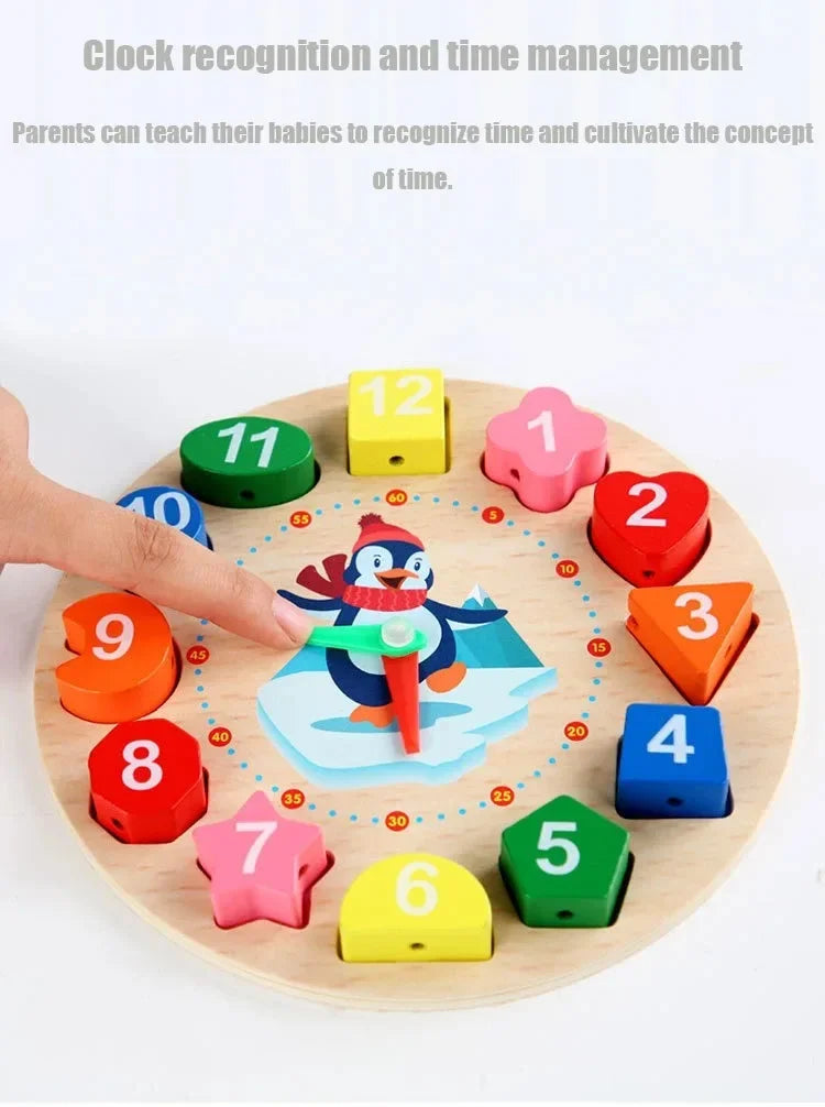 Wooden Shape & Number Sorting Clock Puzzle for Early Learning
