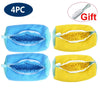 Four reusable mesh shoe laundry bags in blue and yellow colors for washing machine and dryer