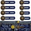 Ensemble d'élastiques de taille ajustables pour jeans, avec quincaillerie couleur laiton et composants en plastique bleu.