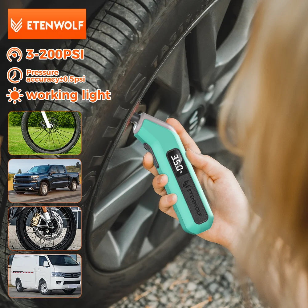 Digital Tire Pressure Gauge with Backlit Display and 3–200 PSI Range