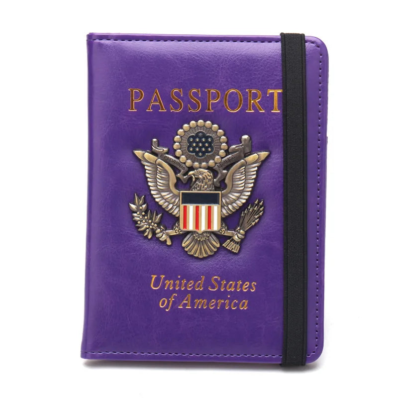 Classic PU Leather Passport Holder with US Flag Detail