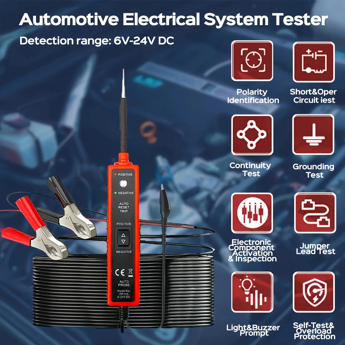 6V-24V Automotive Circuit Tester with Polarity & Continuity Diagnostics