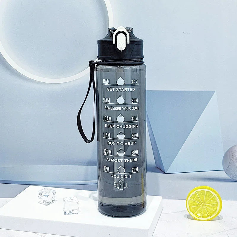 Motivational Time-Marker Water Bottle with Straw