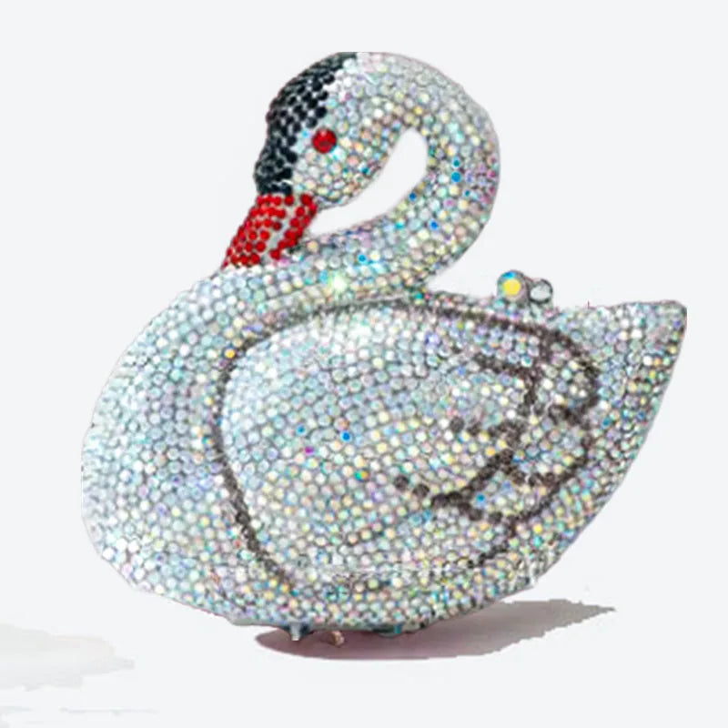 Swan Shaped Crystal Evening Clutch with Rhinestone Accents