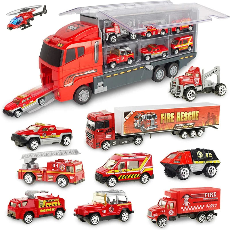 Set de 10 Vehículos de Construcción con Camión Almacenador