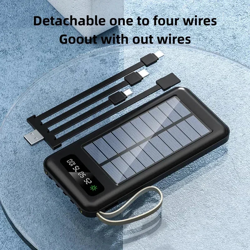 Solar Power Bank with Built-in Cables and Flashlight
