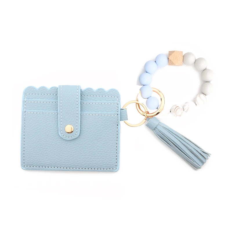 Silicone Bead Bracelet Leather Card Holder Wristlet