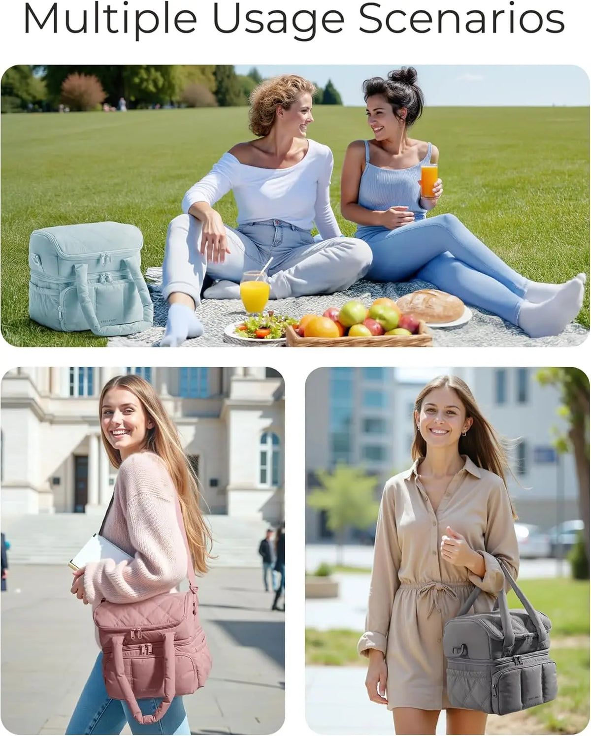 Quilted Insulated Lunch Bag with Handles