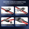 Diagram showing four steps for secure solderless wire connection using T-tap connectors and pliers.