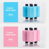 A set of four colored math roller stamps in blue and pink for practicing addition, subtraction, multiplication, and division.