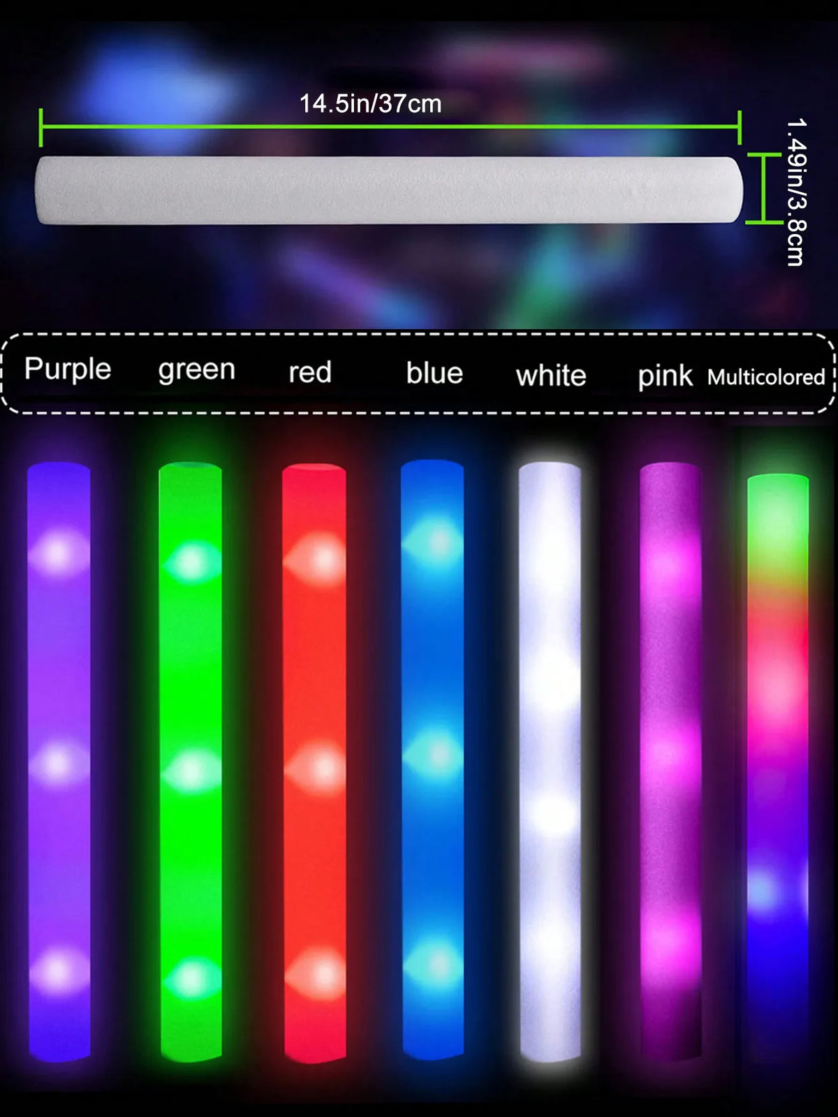 LED Foam Glow Sticks with 3 Light Modes