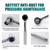 A set of ratcheting sockets and an Allen wrench with a mirror chrome plating and non-slip handle.