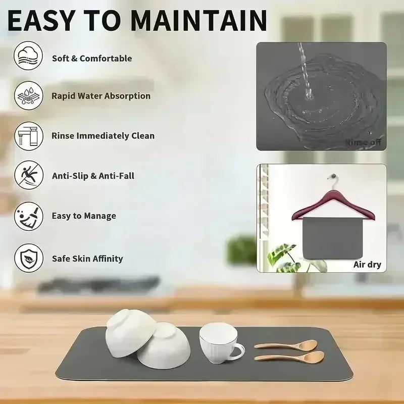 Fast-Drying Kitchen Absorbent Mat for Coffee Stations and Countertops