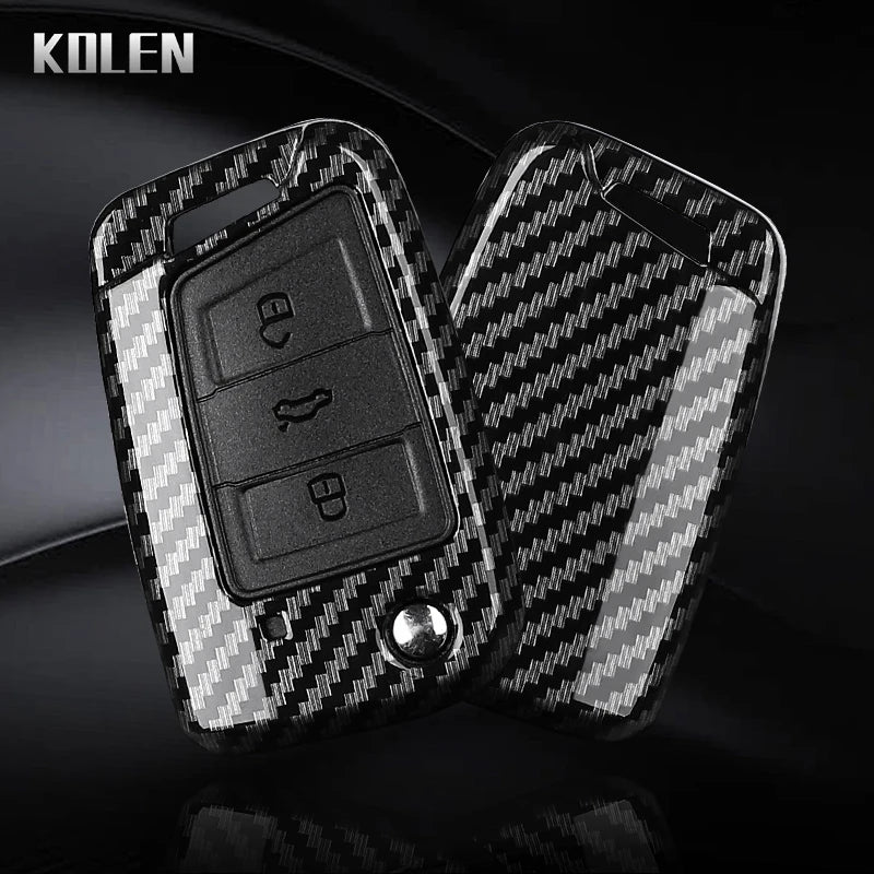 Carbon Fiber Car Key Case Cover for VW, SEAT & Skoda