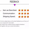 Feedback form with five-star ratings for communication and shipping speed, offering VIP coupons or problem resolution.