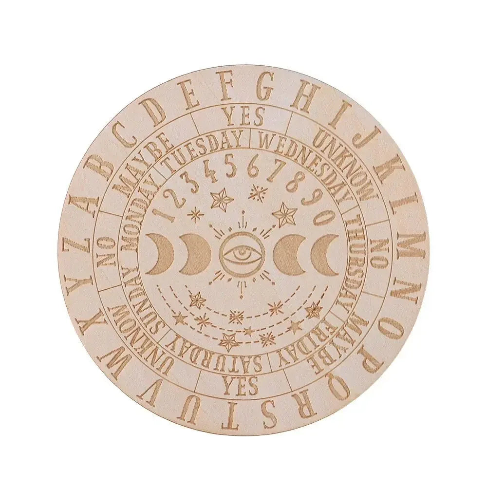 Wooden Pendulum Board with Celestial Design for Divination and Home Decor