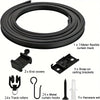 A set of black flexible curtain track system components including a track, end covers, brackets, hooks, rollers, and hardware
