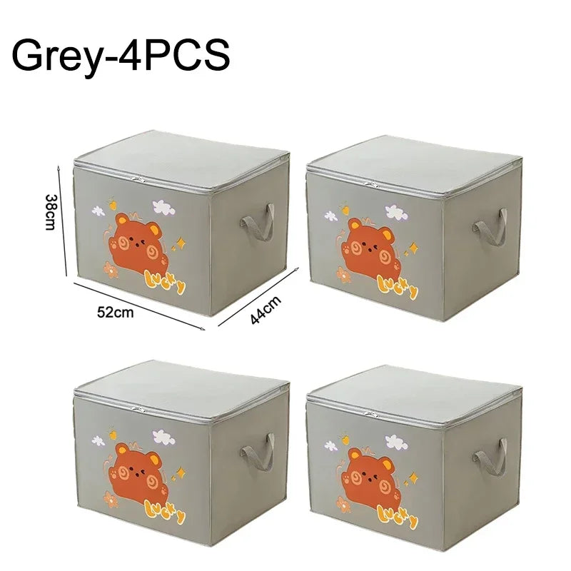 Four grey foldable storage bags for clothes and quilts