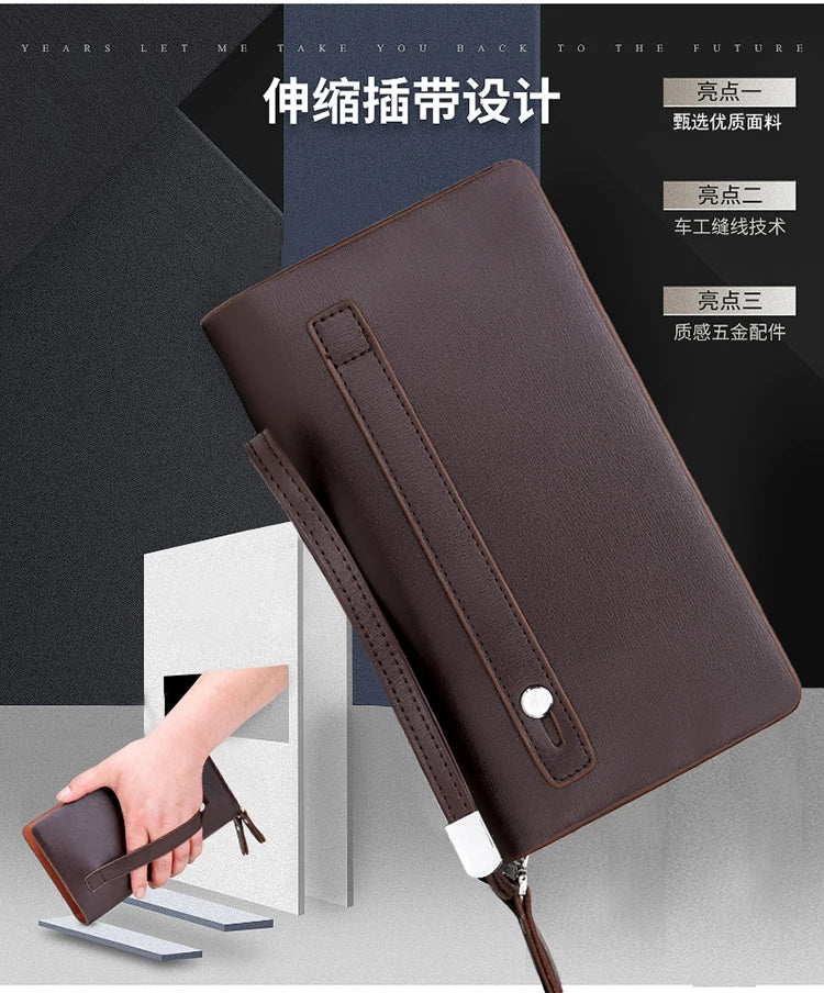 Men's Leather Clutch Wallet with Phone Pocket